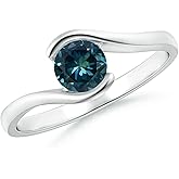 Angara Natural Semi Bezel-Set Solitaire Round Teal Montana Sapphire Bypass Ring in Silver / 14K Solid Gold/Platinum | Birthday, Engagement, Anniversary, Wedding Jewelry Gift for Women