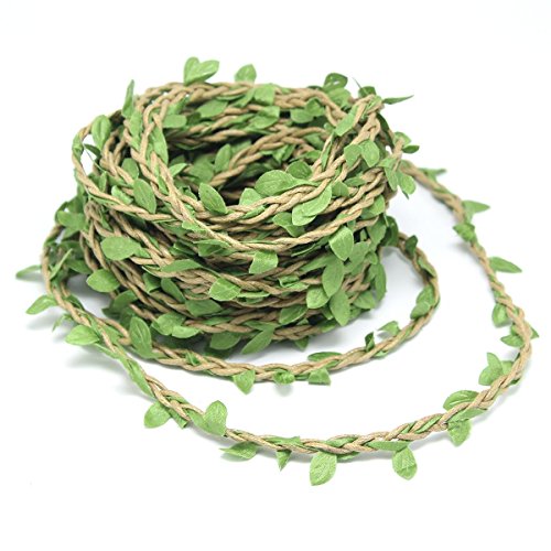 ICYANG 33 Feet Natural Leaves Twine String, Creative Burlap Leaf Ribbon 5MM with Artificial Green Leaves, Perfect Braided Decorated Vine for Art & Crafting Home Packing Decoration and Party Decor - Thumbnail 7