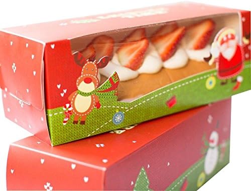WYTD Christmas Portable Swiss Roll Cake Boxes Bakery Cake Gift Boxes With Window (Pack of 6)