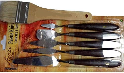 Painting Knife Set - Pallet Knife with Wood Handle - Include a 2 inch Angle Sash Paint Brush, Stainless Steel Palette Knife Set for Mixing Paints