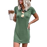 Ladiyo Women T Shirt Dress Summer Fashion Mini Crew Neck Short Sleeve Solid Color Casual Dresses with Pocket