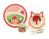 BAMBOO KIDS Meal Set | Kids Plate Set | Toddler Dinner Set | Eco-Friendly Bamboo Dishes | Food-Safe Feeding Set for Toddlers and Little Kids | Boys and Girls | FOX Character by Green Frog Friends