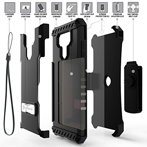 LG G6 Case, Trishield Durable Shockproof Rugged Full Body Protection Armor Phone Cover With Built in kickstand Card Slot Belt Clip Holster Screen Protector Lanyard Loop Carbon Fiber Black - Thumbnail 3