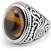 SeiMios Tiger Eye/Turquoise/Black Onyx Ring Stainless Steel Retro Vintage Stone Rings for Men Size 7-12