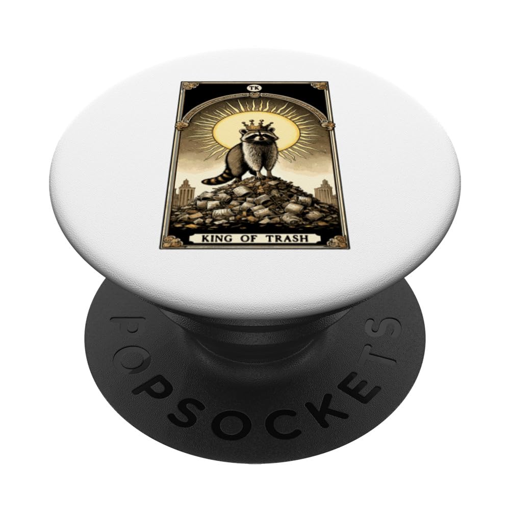 King Of Trash Funny Raccoon Tarot Card Mystic Raccoon PopSockets Swappable PopGrip