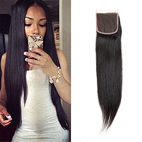 Dilys 4x4 Straight Free Part Lace Closure Brazilian Virgin Human Hair Closure Piece Natural Black