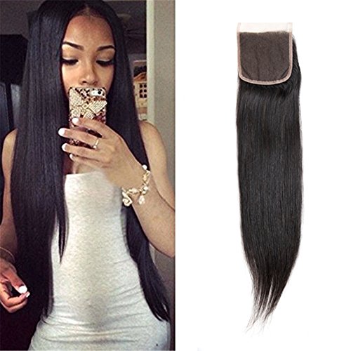 Dilys 4x4 Straight Free Part Lace Closure Brazilian Virgin Human Hair Piece Natural Black (08inch)