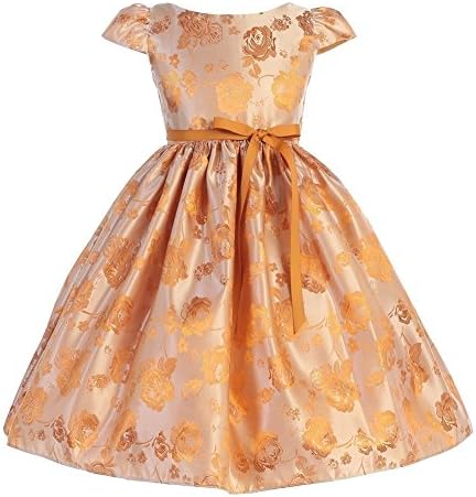 Ellie Kids Big Girls Gold Cap Sleeve Satin Jacquard Junior Bridesmaid Dress 10