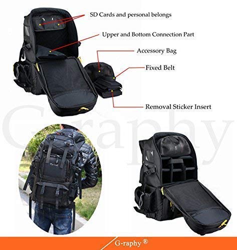 G-raphy Camera Backpack Bag Hiking Travel Backpack for All DSLR SLR Cameras, Laptops, Tripods and Accessories