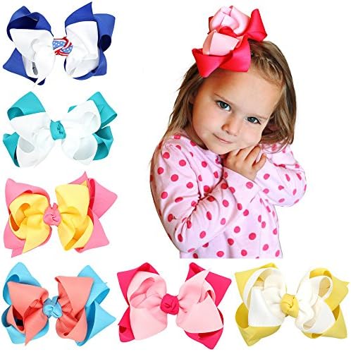 Visokar Baby's and Girl's Grosgrain 4 Inches Ribbon Hair Bow Clips, Barrettes (6 Pcs/lot)