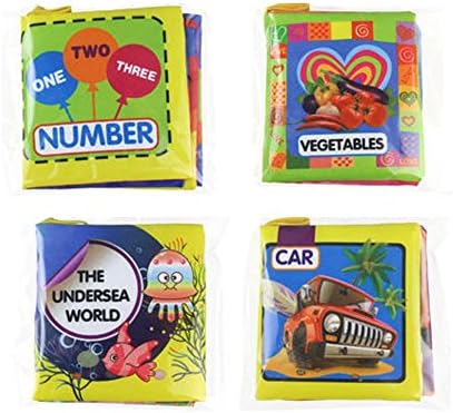 Set of 4 Baby Soft Cloth Book Baby Early Learn Education Development Toys Infant Intelligence Car Bed Colorful Undersea World Number Vegetable Fabric Book