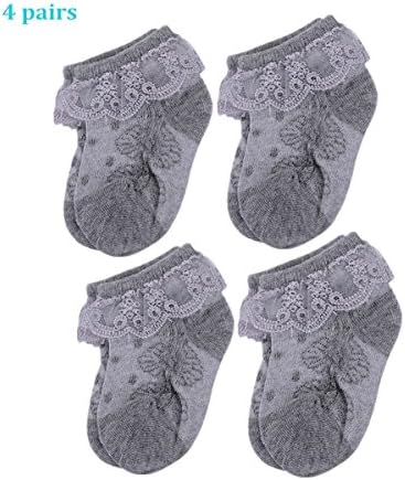 Baby Socks Girls, Grey Frilly Lace Dress Socks for Toddler Newborn 6-12 Months