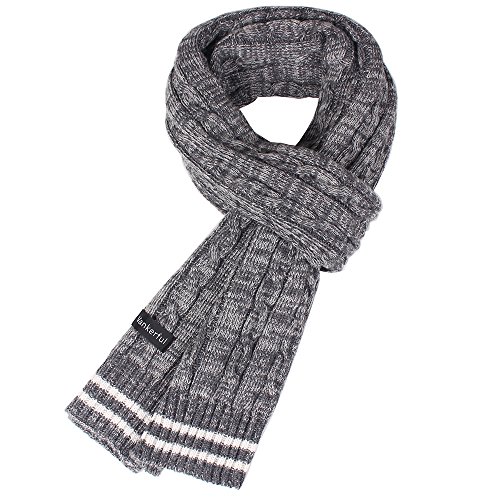 Unisex Wool Knit Scarves Thick Warm For Cold Winter Striped Soft Mens Braided Acrylic Wrap DFS096 Grey Unisex Wool Knit Scarves Thick Warm For Cold Winter Striped Soft Mens Braided Acrylic Wrap DFS096 Grey