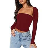 zhaistar Women’s Long Sleeve Crop Tops 2 Piece Bolero Shrug Cutout Slim Fit Y2K T-Shirt Fall Basic Tees Streetwear