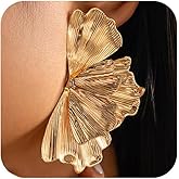 Chunky Gold Large Flowers Dangling Earrings for Women Bold Geometric Floral Pleated Dangle Earring Trendy Big Plus Size Statement Jewelry Prom Gifts