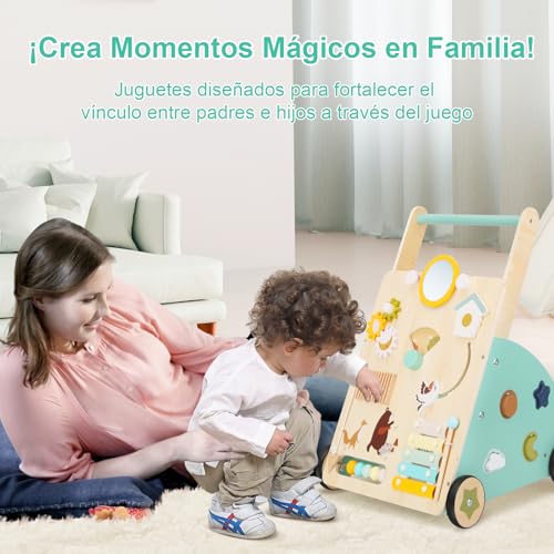 Muja Andadera para Bebe, Carrito para Bebe con Juguetes, Mesa Centro de Actividades, Juguetes de Madera Natural para Niños Pequeños, Desarrollo de la Motricidad (Tipo B)