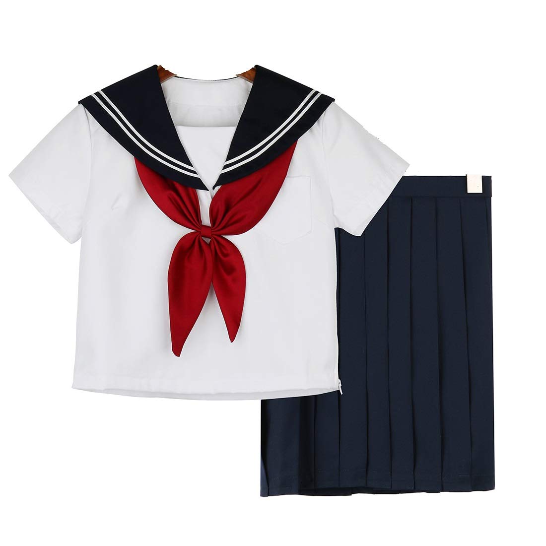 Aculldo セーラー服 半袖 女子制服 学生服 女子高校生 高校生 学生 制服 コスチューム 3点セット JK制服 刺繍 白二本 紺色の襟 可愛い 清純 コスプレ 学園祭 文化祭 仮装 本格制服 (XL, スタイル4) の商品画像