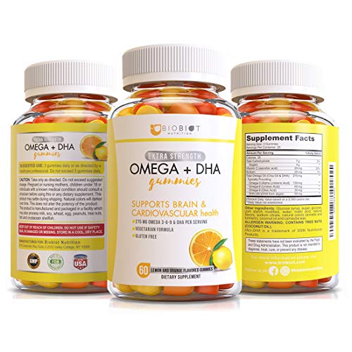 BIOBIOT Omega 369 & DHA Fish Oil Chewable Gummy Supplement with Algae