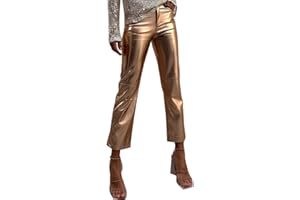 ODIZLI Shiny Metallic Women's Holographic Glitter Rave Dance Cropped Pants
