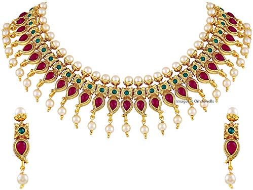 Alloy and Pearl Necklace Set for Women & Girls (Red)