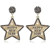 Happy New Year Earrings for Women Rhinestone Star Dangle Earrings Holiday Wine Glass Earrings Party Jewelry Accessory