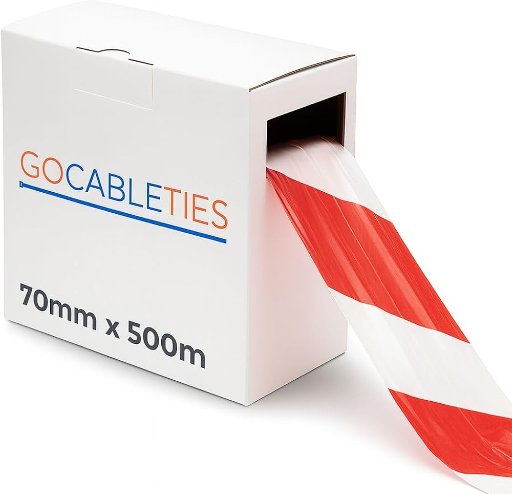 Gocableties Red White Barrier Tape 70mm x 500m Non Adhesive Warnings