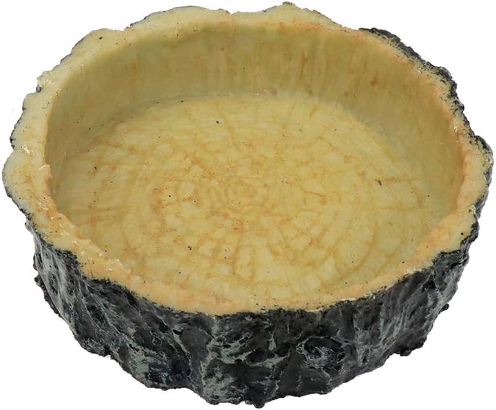 Bitray Reptile Bowl, Resin Rock Reptile Food and Water Feeder Terraium Bowl for Feeding Dish for Lizard Gecko Bearded Dragon Turtle (1 Pcs, Wood Grain)