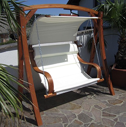 ASS Design Hollywoodschaukel Gartenschaukel MERU aus Holz Lärche inkl. Abdeckung von AS-S, Farbe:Cremeweiss – Bild 5
