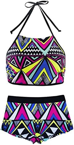 INMOPO Women's Girl's Teens Fashion Colorful Geometric Pattern Belly-band Two-Piece Style Bikini Sets Swimsuit Swimwear