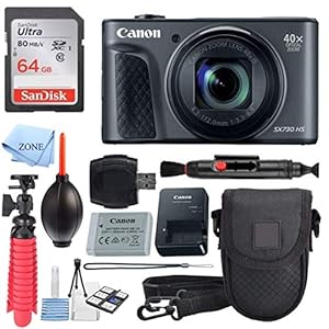 Canon PowerShot SX730 HS Digital Camera (Black) + 64GB Memory Card + Point & Shoot Case + Flexible Tripod + USB Card Reader + Lens Cleaning Pen + Cleaning Kit + Accessory Bundle