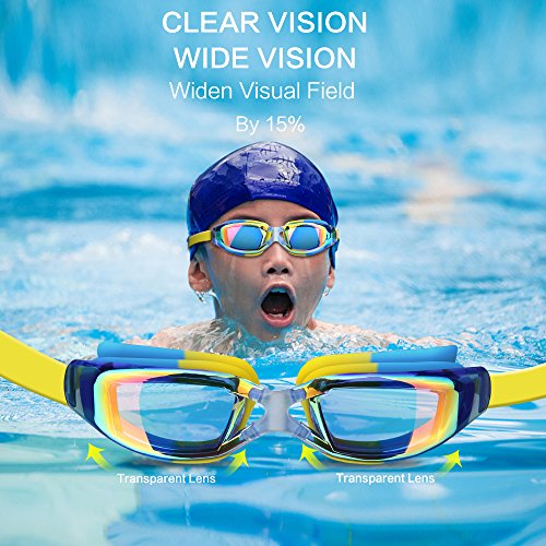 Hurdilen Kids Swim Goggles, Swim Goggles for kids Swimming Goggles with Anti-Fog UV Protection No Leaking Coated Lens with Nose Clip, Earplugs,Case for Boys Girls Youth Kids