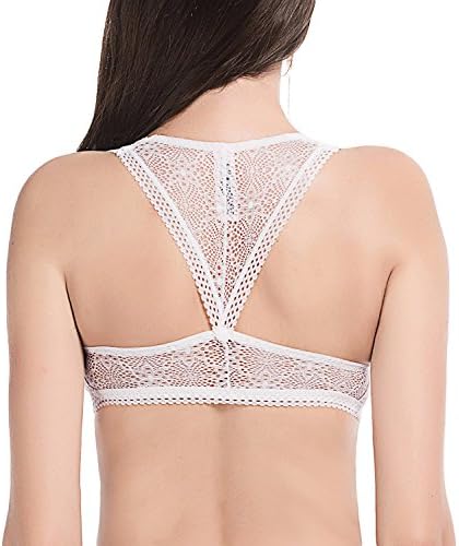 Vilania Women's Lace Bralette Racerback Padded Crop Top Lace Lingerie Bra,TXZ8330-White-S