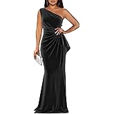 KJHUTAY One Shoulder Velvet Formal Evening Dresses for Women Mermaid Wrap Ruffle Wedding Guest Dress