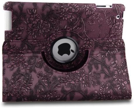 L-Asher Auto Sleep/Wake Function 360 Degree Rotating Smart Multi-Position Stand Case Cover for 9.7 inch iPad 4th Generation with Retina Display &amp; iPad 3 &amp; iPad 2 with a Stylus as a Gift--Floral Pattern,Purple