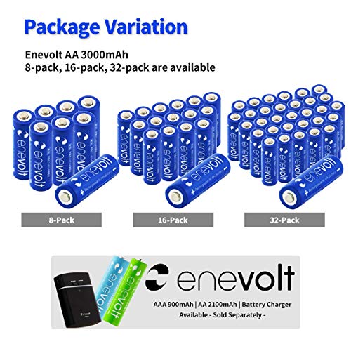 Enevolt AA Rechargeable Batteries HighCapacity 3000mAh NiMH 1,000