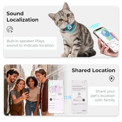 JIARUI Cat Tracker Without Subscription, Compatible iOS & Android, Mini Cat Dog Activity Tracker Collar, Waterproof Cats and Puppies Tracking Device (Pack of 1)