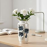 Wancetang White Ceramic Vase 7 Inch - Small Modern Vase for Flowers, Boho & Farmhouse Decor for Bookshelf and Desk Decorations