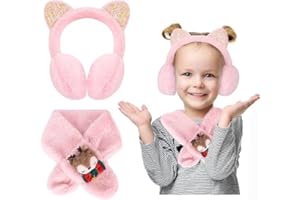Cute Cat Ears Earmuffs and Fluffy Scarf Girls Winter Warm Ear Muffs Kids Ear Warmer Cover Outdoor Earflap Xmas Birthday Gifts