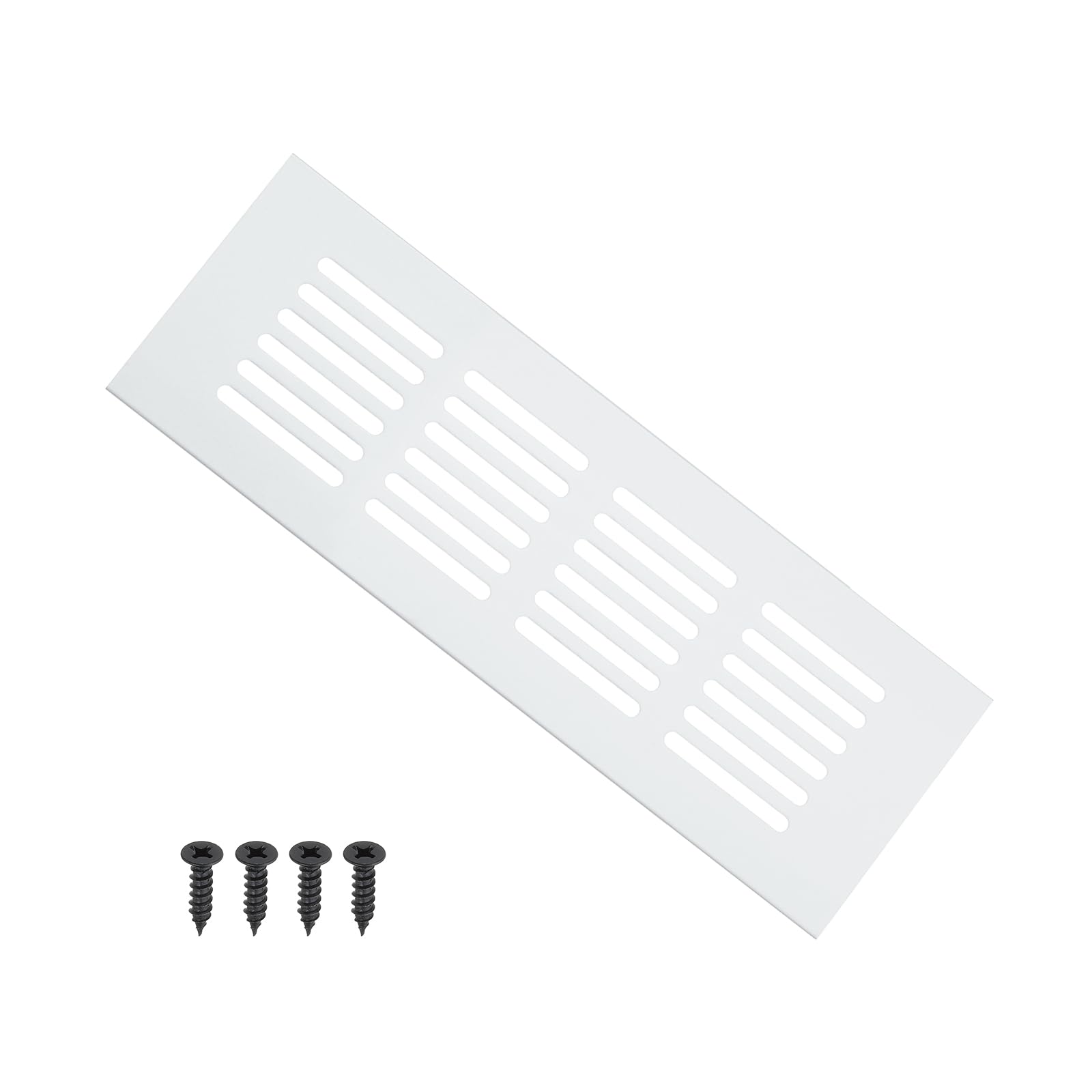 PATIKIL 8 x 2.4 Inch Door Air Vent Cover, 1 Pcs Heavy Duty Aluminum Grille Ventilation Cover Louvered with Mounting Screws for Cabinet Wardrobe Door, Silver