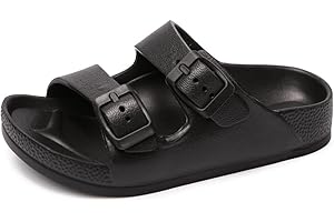 FUNKYMONKEY Unisex-Child Slides Double Buckle Adjustable EVA Flat Sandals for Boys Girls