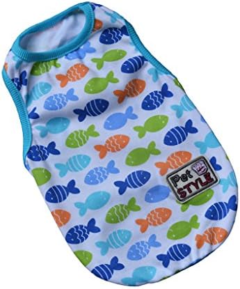 Dog Clothes Soft Cotton Tee Shirt Pullover | Pet Puppy Cat Polo T Shirts Tank for Summer | Fish Blue M