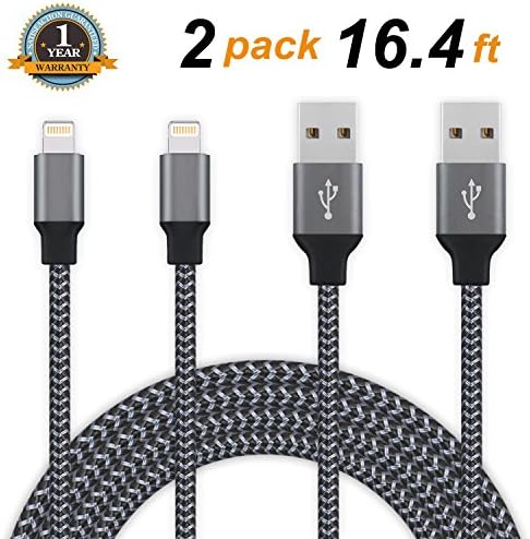 iPhone Charger, Calegoo Lightning Cable 2Pack 16.4FT Extra Long Nylon Braided USB Cable Cord, Compatible with iPhone 7 7Plus 6s 6sPlus 6 6Plus 5 5s 5c SE iPad iPod & More (Black)