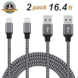 iPhone Charger, Calegoo Lightning Cable 2Pack 16.4FT Extra Long Nylon Braided USB Cable Cord, Compatible with iPhone 7 7Plus 6s 6sPlus 6 6Plus 5 5s 5c SE iPad iPod & More (Black)