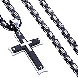 Mecoo Mens Cross Necklace 316L Stainless Steel Silver Black Crucifix Pendant with 22inch Byzantine Chain