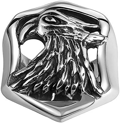 Men's Vintage Gothic Tribal Biker Bird 316L Stainless Steel Ring Band Silver Black, 8