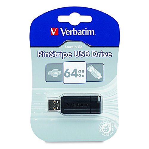 Verbatim 64GB PinStripe USB 2.0 Flash Drive, Black 49065