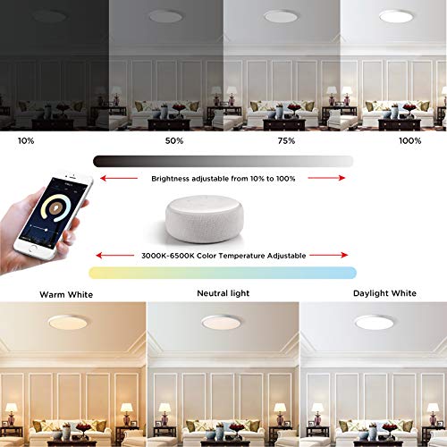 Smart LED Flush Mount Ceiling Light WiFi, Works with Alexa Google Home, 12inch 24W Adjustable Light with Ambient Light Fixture for Bedroom Living Room Dining Hall Party - Image 5