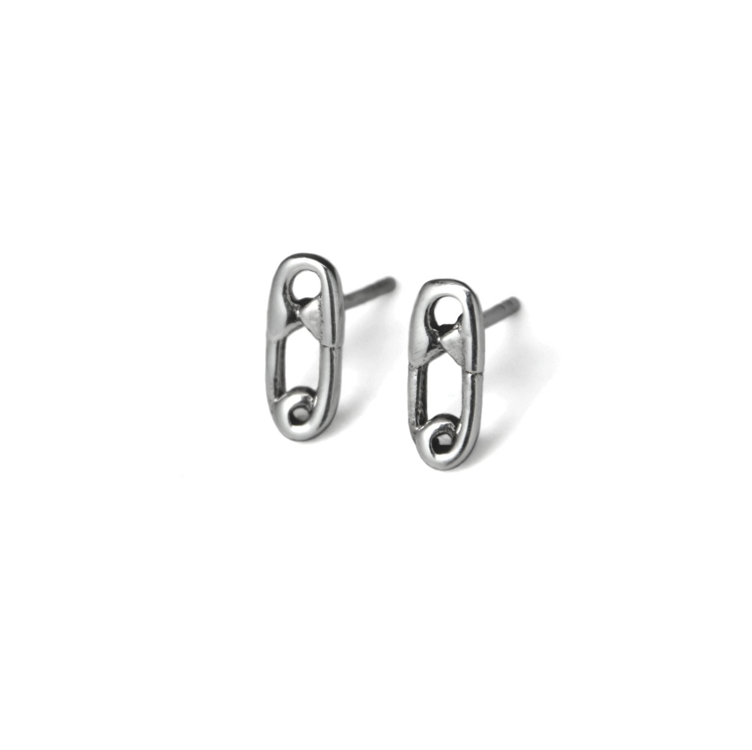 Sterling Silver Safety Pin Stud Earrings Handmade