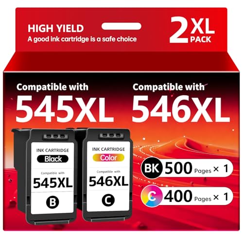 SANCTink 545 546 XL Ink Cartridges Replacement for Canon 545-546 PG-545XL CL-546XL for Pixma TS3350 MG2550 TS3150 MG2555S TS3450 MX495 TR4650 TS3355 TR4550 MG2950 (1 colour, 1 black)