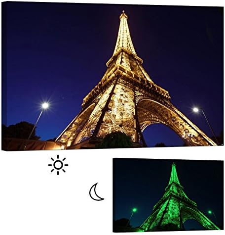 Glow in the Dark Canvas Painting - Stretched and Framed Giclee Wall Art Print - Paris France Europe Eiffel Tower At Night - Master Bedroom Living Room Decor - 36 x 24 inch